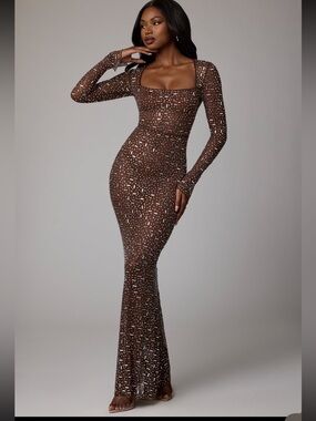 Oh Polly sheer embellished long sleeve gown